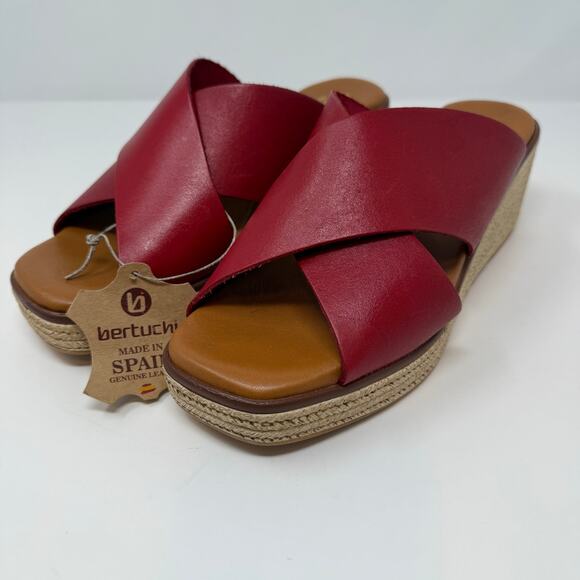 Bertuci Leather Sandals Women's 9.5 (41) Red Espadrilles Wedge Heel Summer NWT - Picture 1 of 15